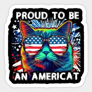 Proud To Be An American Cat USA Flag 4th of July Sticker